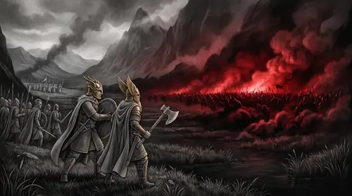In the reedy narrows of the fens of Serech, Húrin and Huor stand shoulder to shoulder at the mouth of the pass, the last Men of Dor-lómin ranked in a thin wall behind them, holding the choke-point…