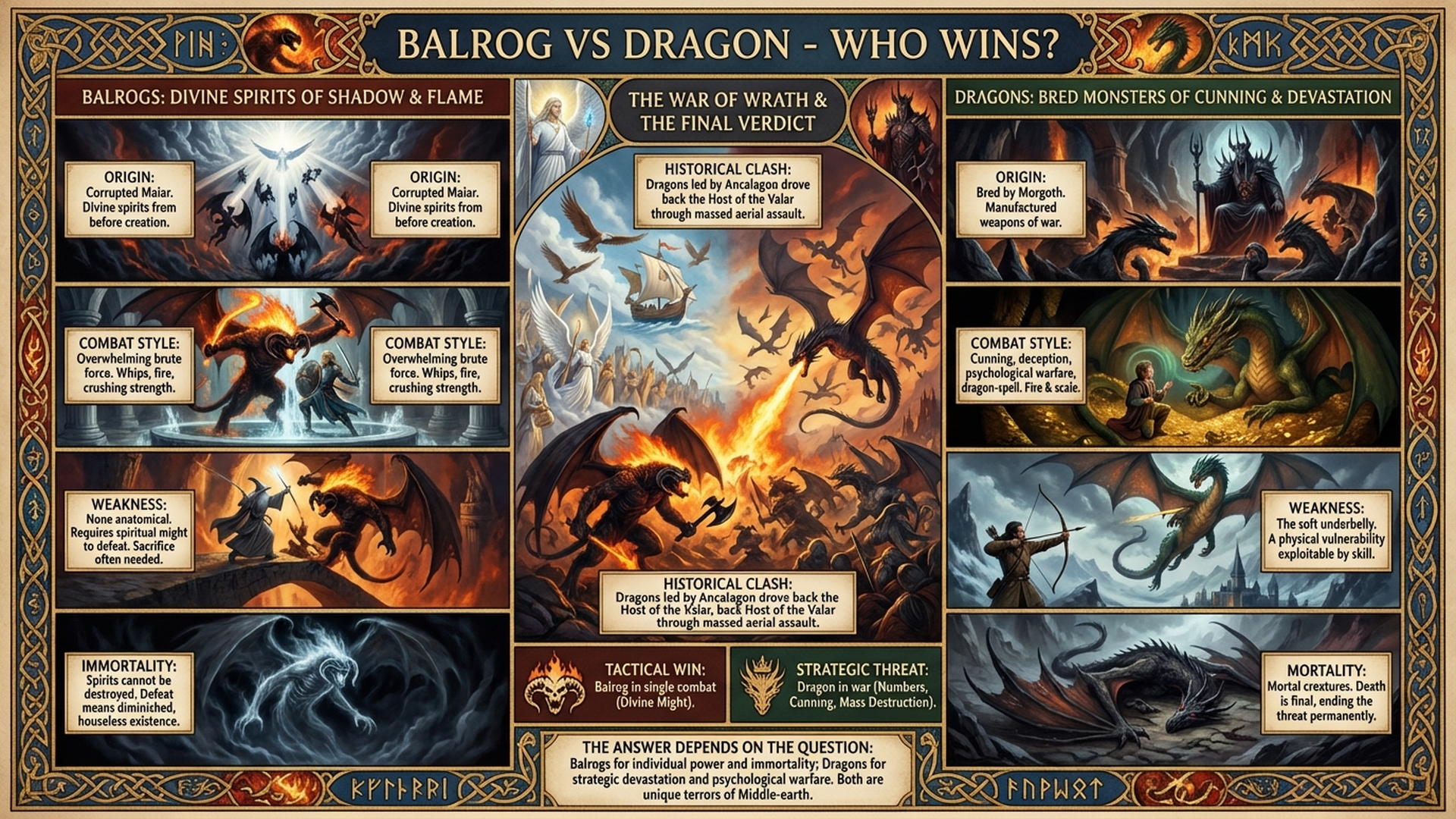 Balrog vs Dragon: Who Wins? | Tolkien Lore Deep Dive Infographic