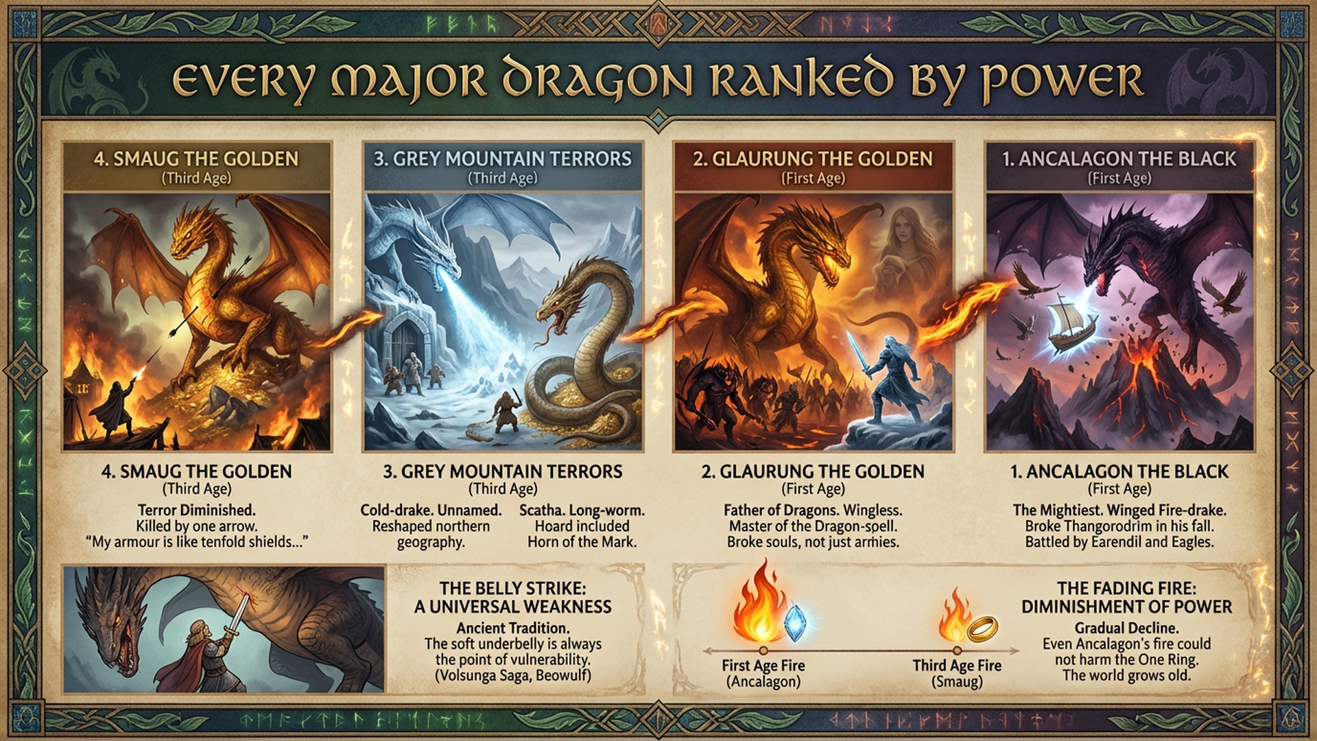 Every Dragon in Tolkien Ranked by Power | Silmarillion Explained Infographic