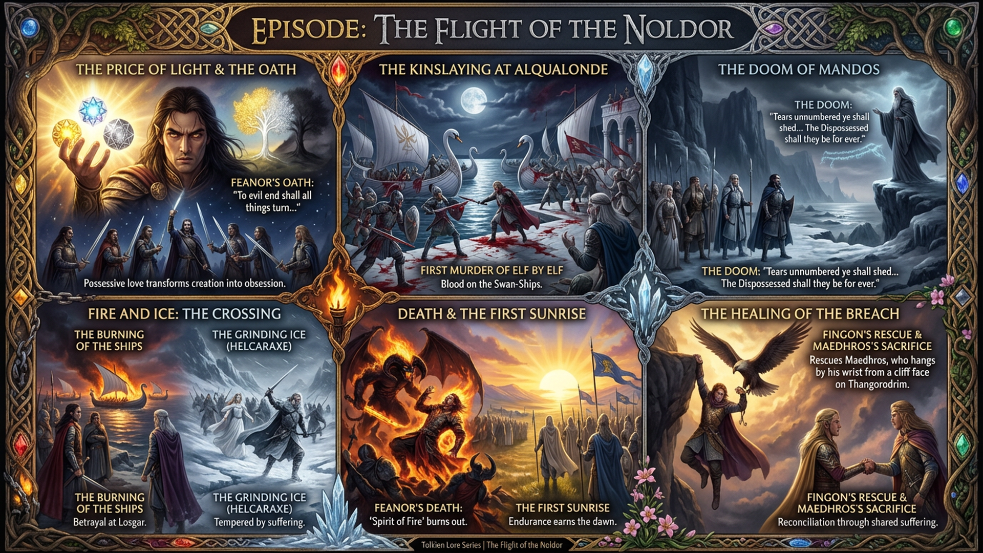 The Flight of the Noldor: Feanor's Oath and the First Kinslaying | Silmarillion Explained Infographic