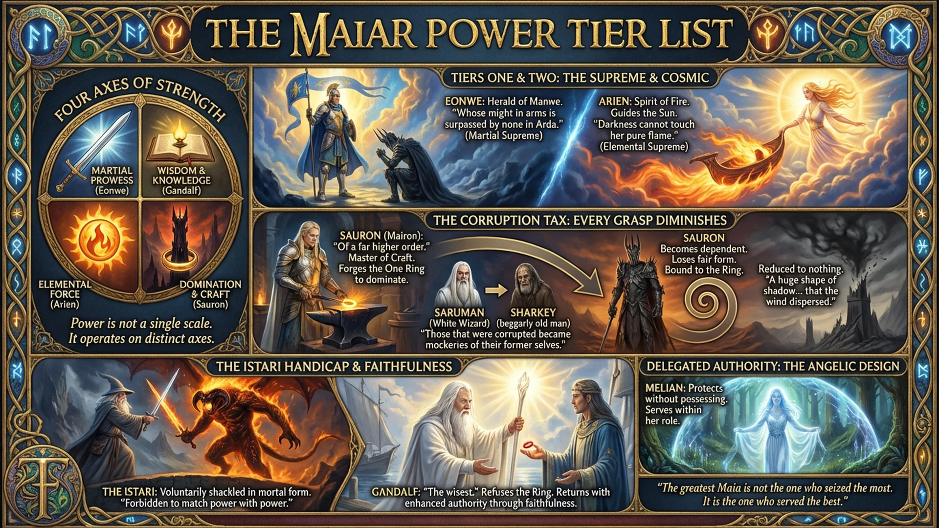 The Maiar: Tolkien's Angels Ranked by Power | Silmarillion Deep Dive Infographic