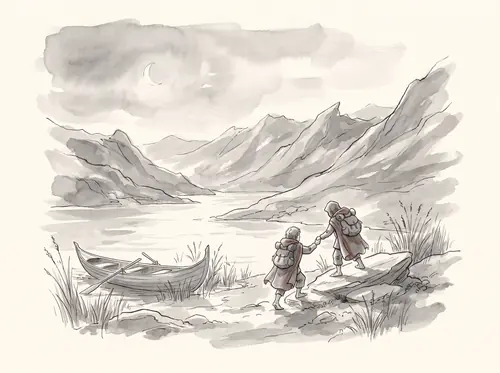 Frodo flees Boromir, sees the Eye from Amon Hen, and crosses Anduin with Sam; they enter the eastern Emyn Muil.