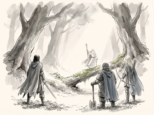 Aragorn, Legolas and Gimli find the hobbits' tracks and meet Gandalf the White; Shadowfax comes; they ride for Edoras through the night.
