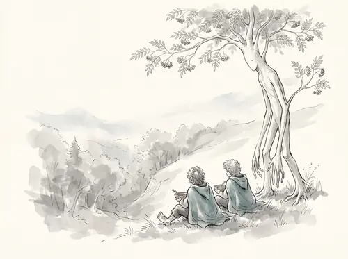 Entmoot continues; the hobbits wait with Quickbeam.