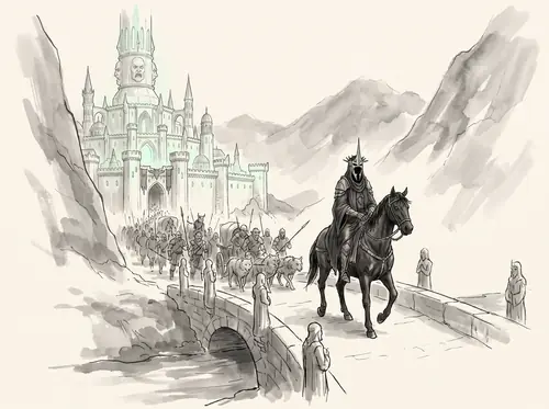 An army from the Morannon takes Cair Andros and passes into Anórien; the Morgul-host issues under the Witch-king toward Osgiliath.