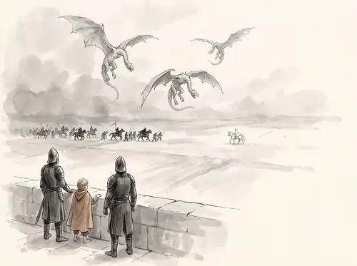 Dawnless Day. Pippin sees Faramir's company rescued by Gandalf beneath the walls, harried by Nazgûl.