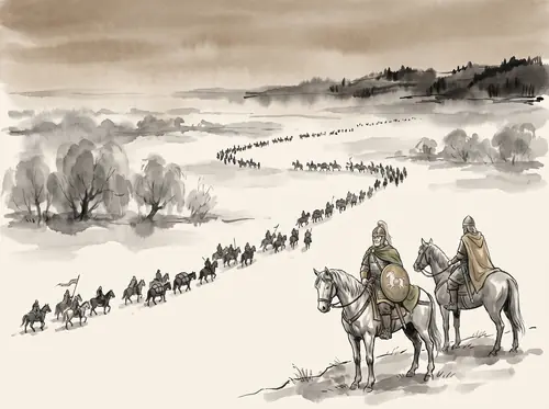 Théoden's host rides east through the Folde and Fenmarch toward the Firienwood; Eastern Rohan is invaded from the north.