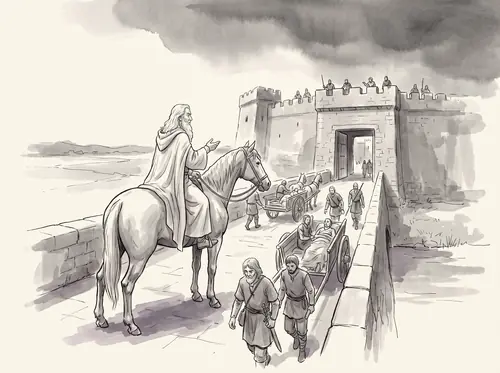 Gandalf rides out to the Causeway Forts to hearten the defenders and returns at nightfall with wounded: the Black Captain leads the assault.