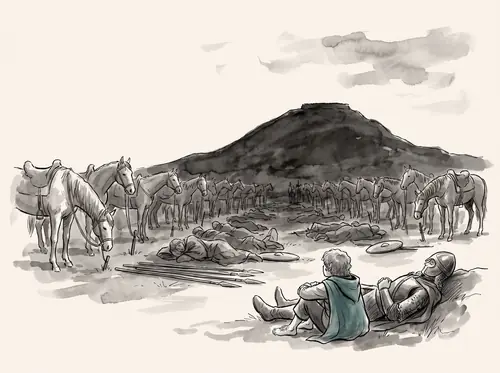 The Rohirrim camp under Min-Rimmon in Anórien.