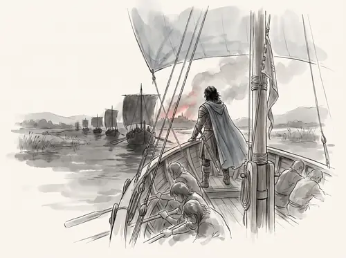 The captured fleet rows up Anduin against the stream; near midnight a wind from the Sea fills the sails.