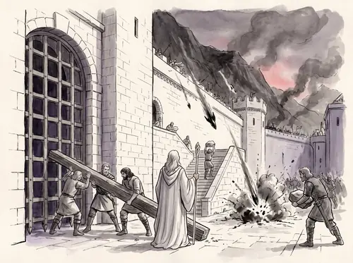 With Denethor withdrawn, Gandalf takes command of the defence and stands at the Gate.