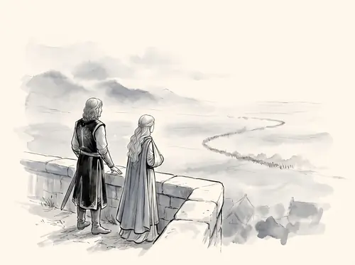 Imrahil marches with the Host; Faramir remains as Steward in the Houses of Healing, Éowyn with him.