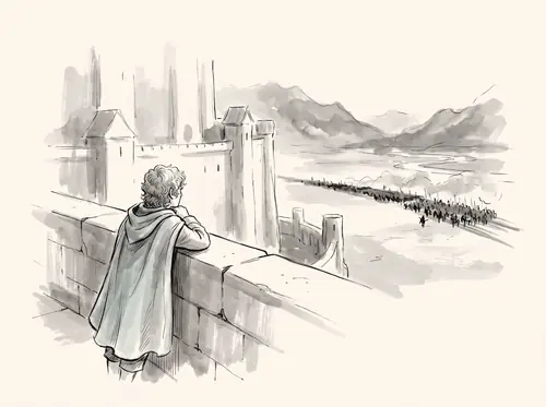 Merry, still weak, stays in the City and watches the Host go.