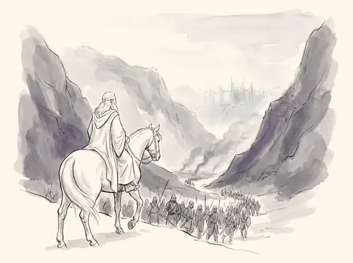 Gandalf with the Host at the Morgul Vale.