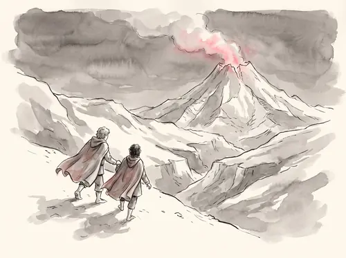 The dreadful nightfall: Frodo and Sam leave the road and turn south across Gorgoroth toward Mount Doom.