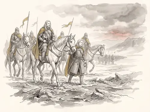 Éomer with the Host as it leaves Ithilien.