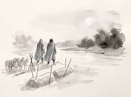 Dawn: Gandalf and Erkenbrand arrive; the Huorn-wood swallows the Orcs. Aragorn rides with Théoden toward Isengard, camping near the Fords of Isen.