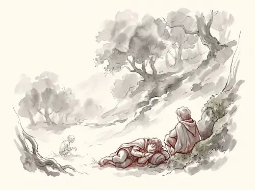 Travelling by night southward along the western feet of the Ephel Dúath, Frodo enters Ithilien; rests by day.
