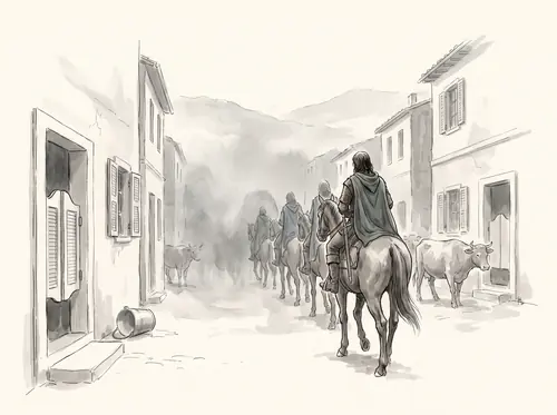 Aragorn sets out from Erech with the Dead behind him, rides through Lamedon and comes to Calembel on Ciril at sunset.