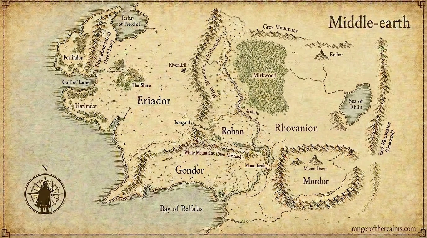 A hand-styled map of Third Age Middle-earth
