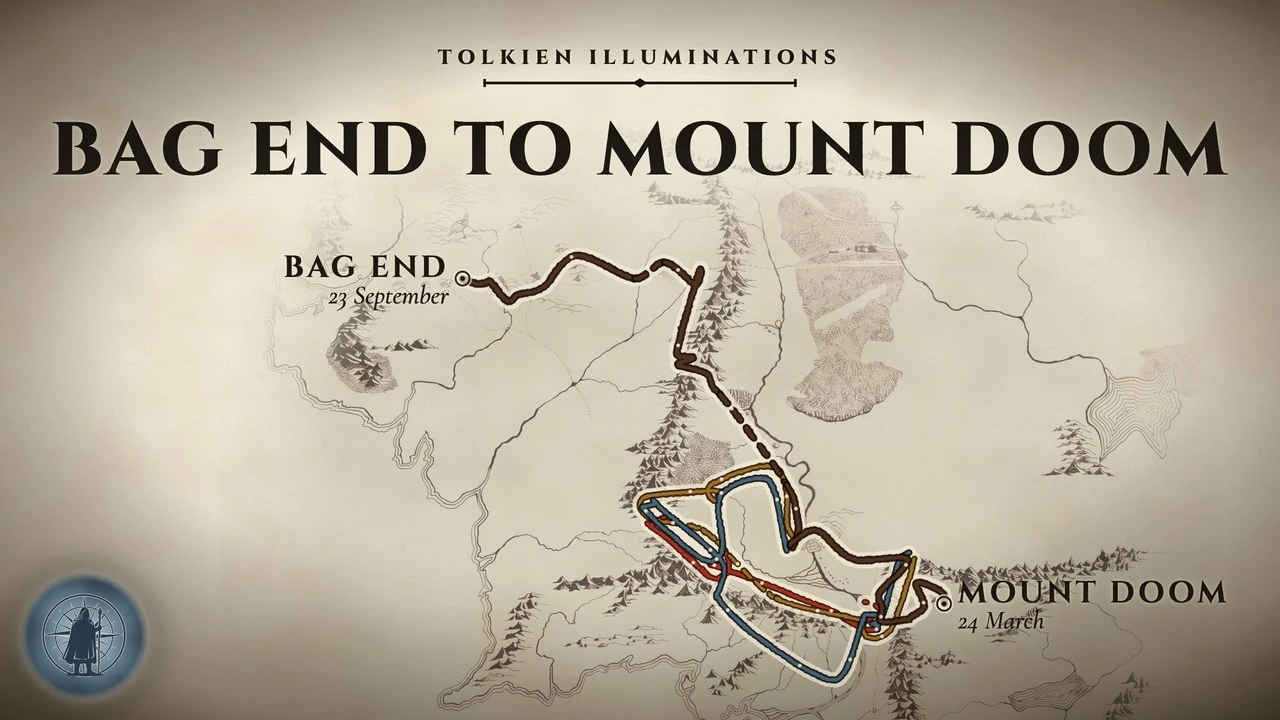 The Fellowship's Journey Map: Bag End to Mount Doom